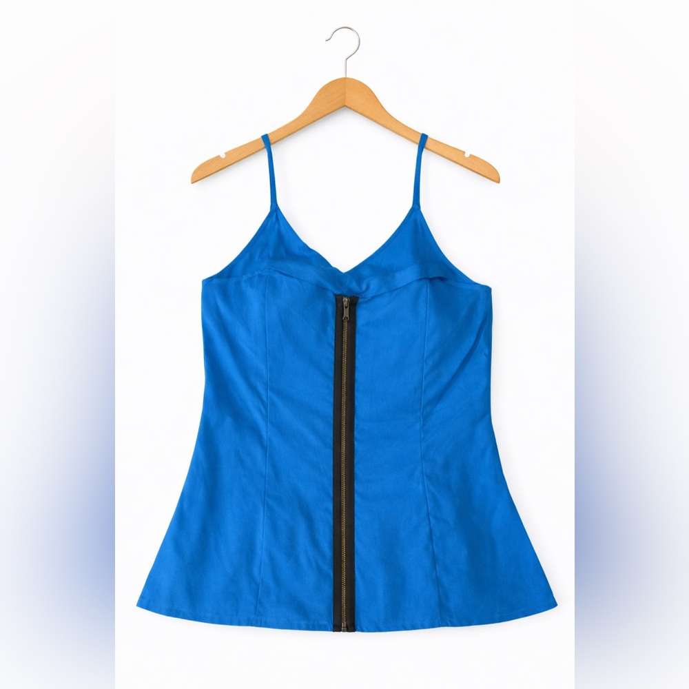Vintage Max Azria Blue Ruffle Camisole | Tagged L Runs Small | 17” P2P